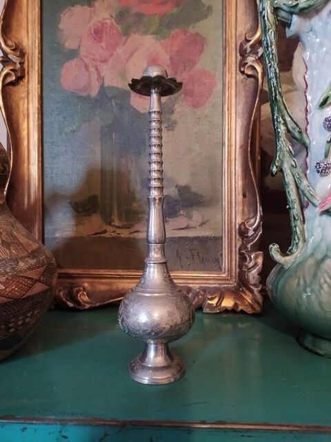 Ancien Aspersoir Flacon Parfum Métal Argenté Oriental 75 Loches (37)