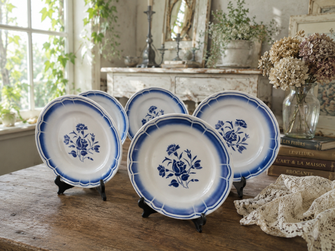 Assiettes plates anciennes ? Décor bleu fleuri ? Lot de 5 30 Saint-Christophe-sur-Roc (79)
