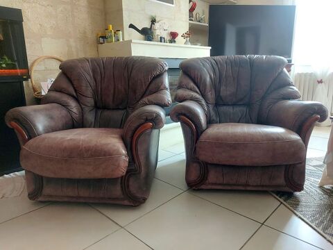 Canap� 3 places + 2 fauteuils cuir noir Ch�teau d'Ax 500 Macau (33)