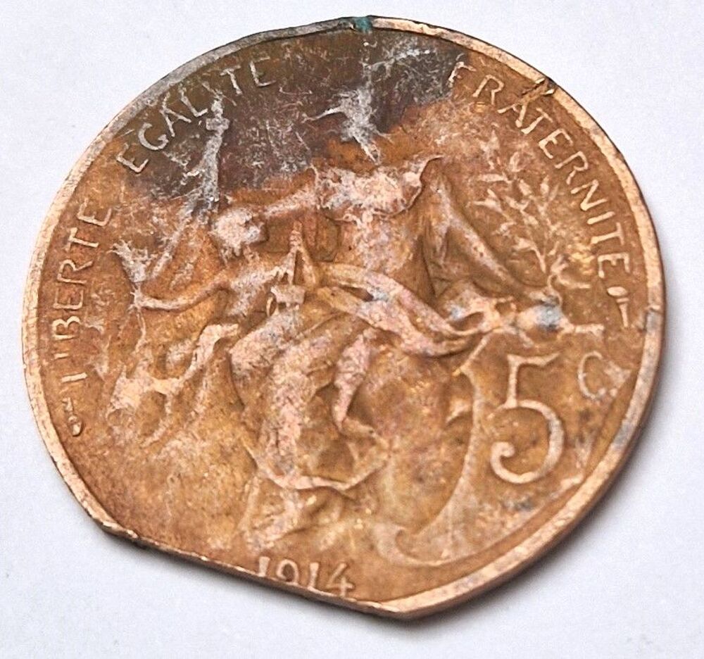 Pi&egrave;ce de monnaie 5 centimes Daniel-Dupuis 1914 France 