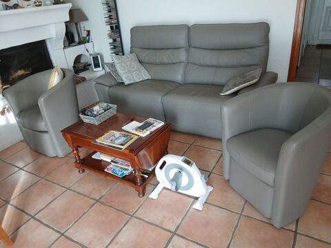 SALON CANAPÉ CUIR ELECTRIQUE TAUPE GRIS+2 CABRIOLETS+2 POUFS 0 Clermont-l'Hérault (34)
