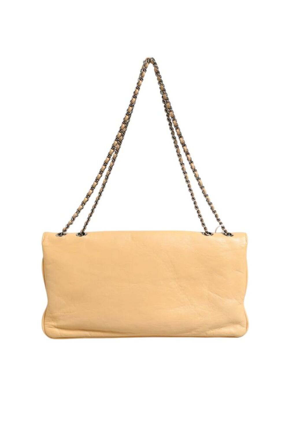 Sac &agrave; rabat g&eacute;ant Mademoiselle en cuir d'agneau beige B+ Maroquinerie