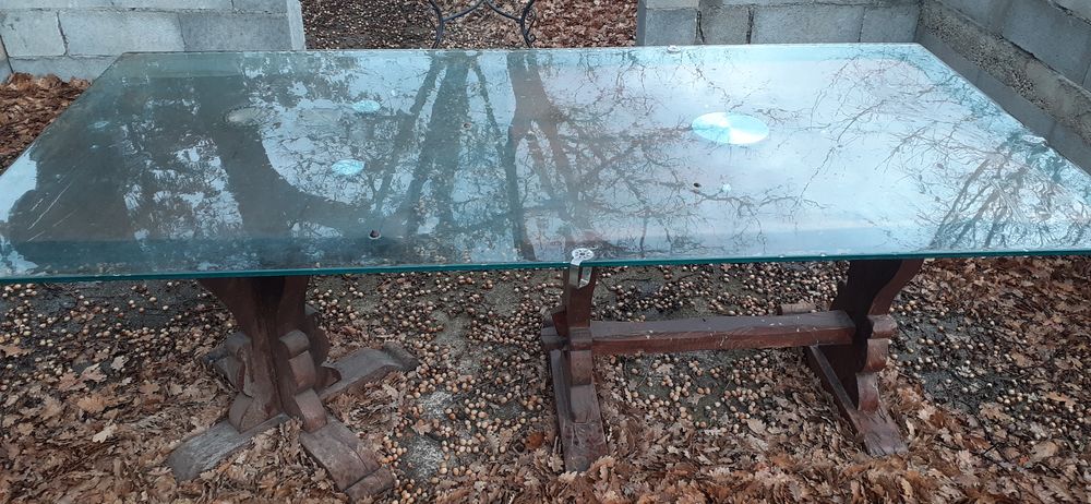 Table pied en Olivier et plateau en verre p Meubles