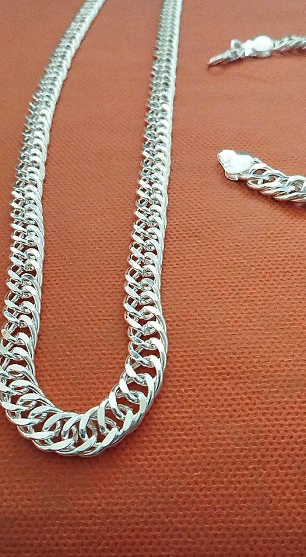 Prestigieux ensemble cha&icirc;ne et bracelet argent 925 grosse maille 60 cm./20cm Bijoux et montres