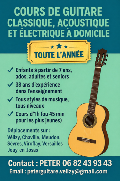 Cours de guitare &agrave; domicile d&egrave;s 7 ans
TOUTE L'ANN&Eacute;E  0 78140 V�lizy-villacoublay