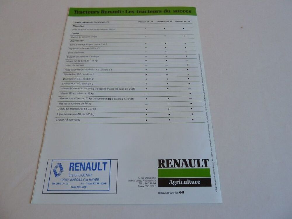 Prospectus tracteur RENAULT 351M-421M-461M 