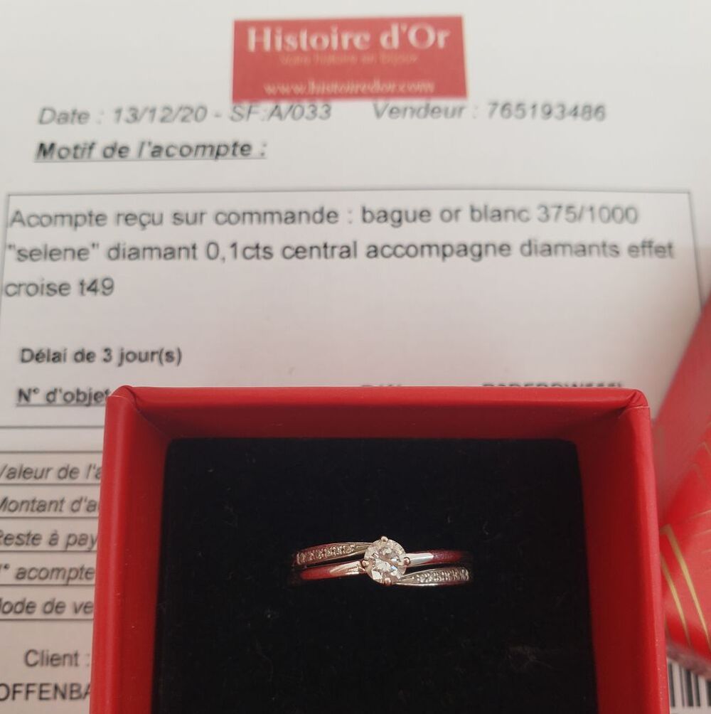Bague Or Blanc 375/1000 Diamant 0,10 carat (T49) Bijoux et montres