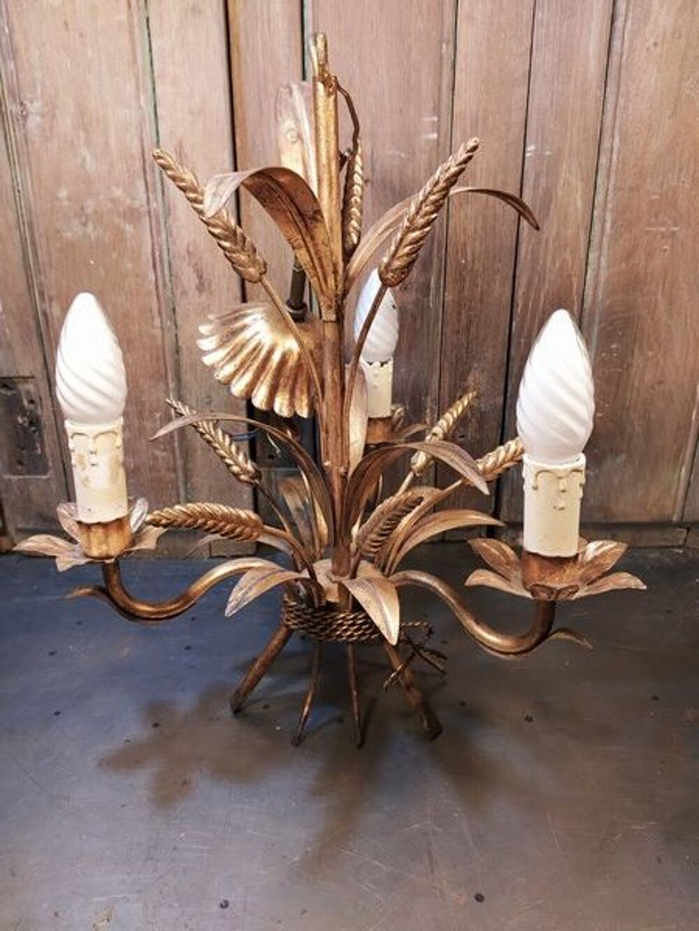Ancien Lustre &Eacute;pis de Bl&eacute; Dor&eacute;. Décoration