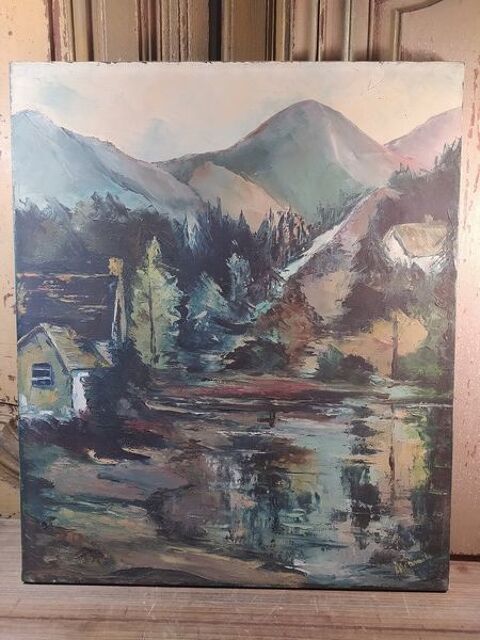 Ancien Tableau Paysage de Montagne Sign� Lhermite 80 Loches (37)