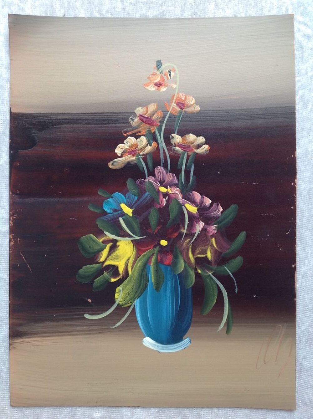 PEINTURE ORIGINALE SIGN&Eacute; CUIVRE BOUQUET FLEURS Jeux / jouets