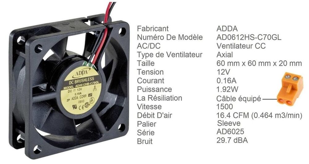 Ventilateur ADDA 60x60x20 mm DC Brushless 12V Bricolage