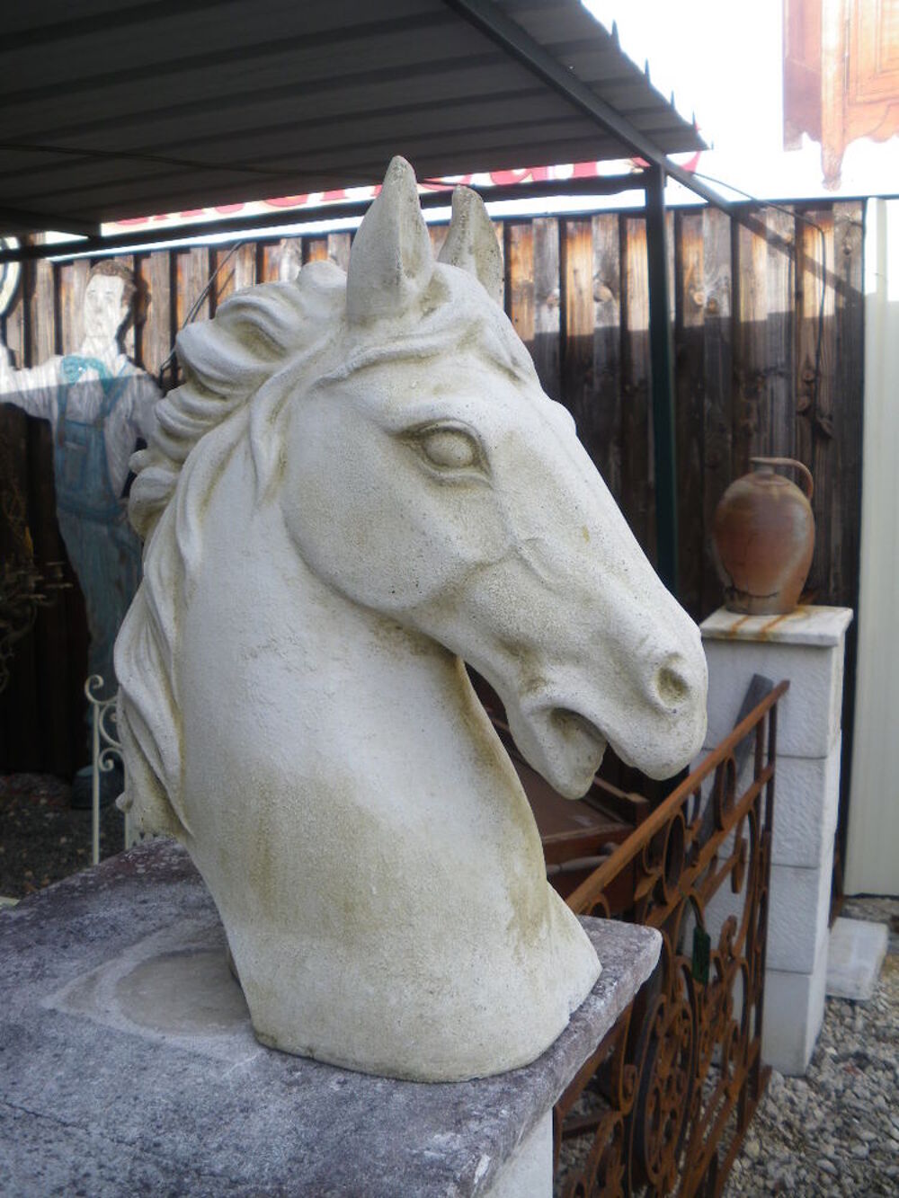 Statue,buste de cheval en pierre Décoration