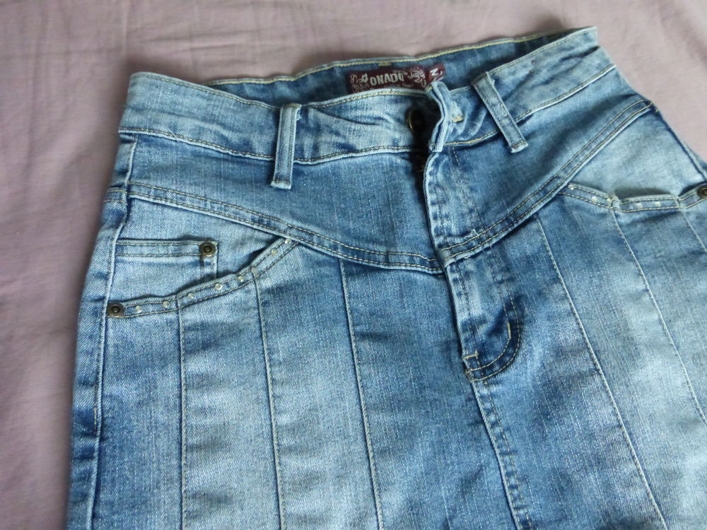 JUPE TRAPEZE jeans bleu d&eacute;lav&eacute; - M Vtements