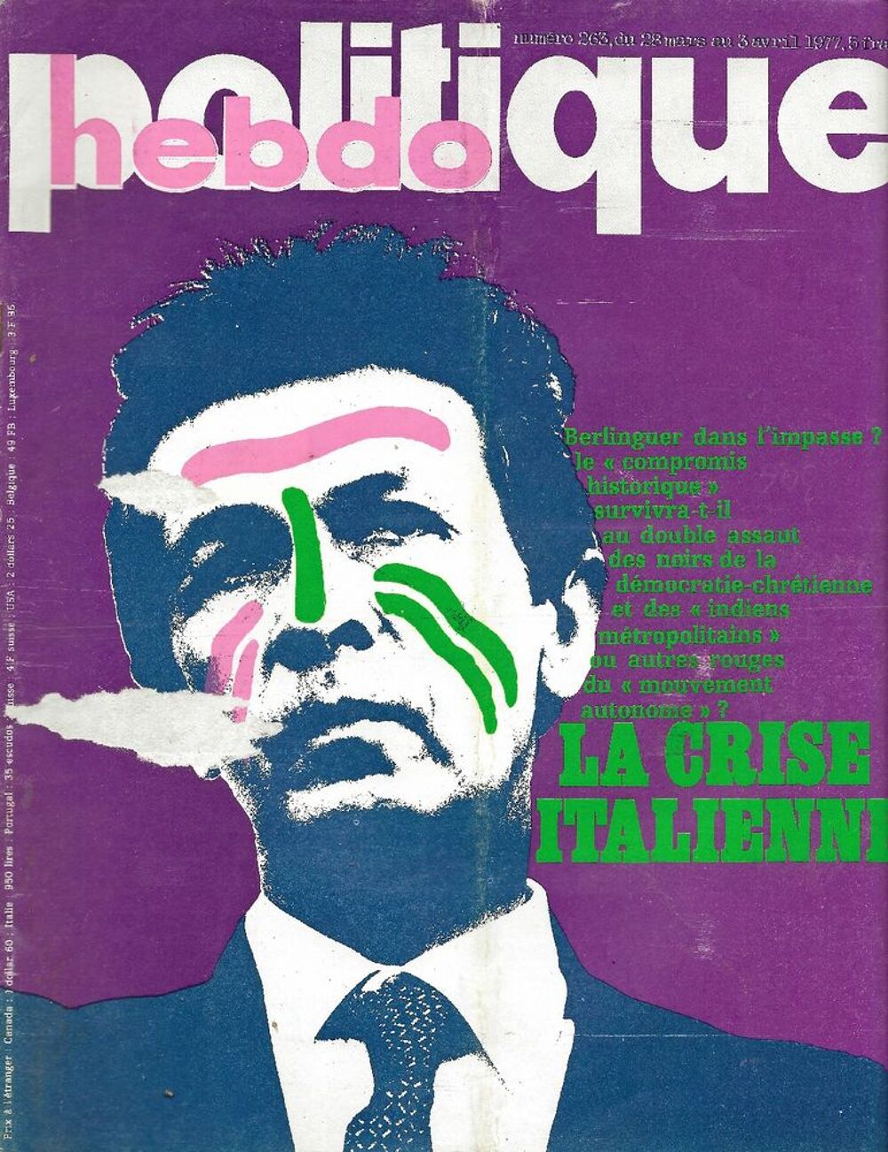 POLITIQUE HEBDO Magazine n&deg;263 1977 La crise italienne Livres et BD
