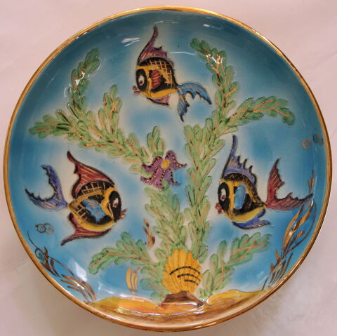 Plateau faience majolique, Ceroc Monaco poisson corail 35 Issy-les-Moulineaux (92)