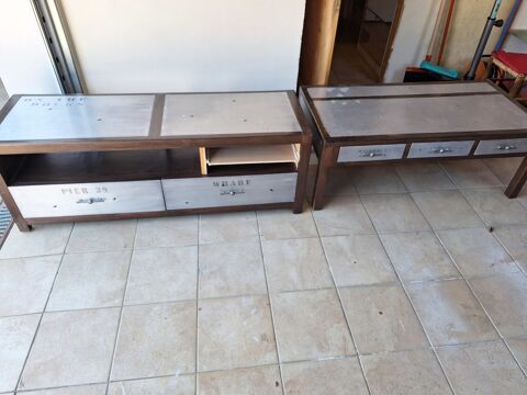 Ensemble meuble TV et table basse bois m�tal 60 Saint-L�ger-des-Bois (49)