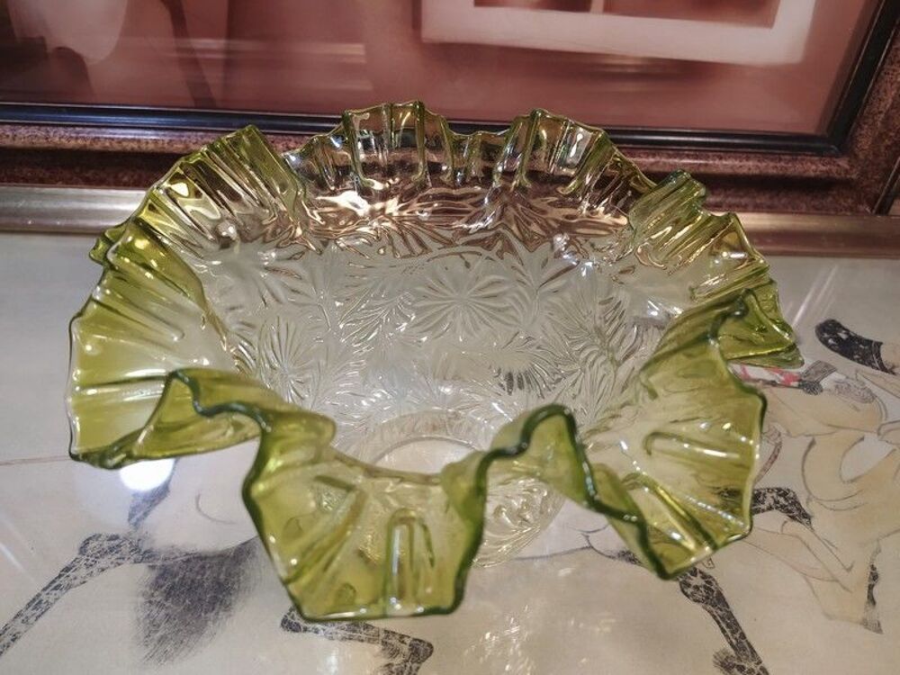 Grande Tulipe Lampe &agrave; P&eacute;trole Verre &Eacute;maill&eacute; Bord Vert Décoration