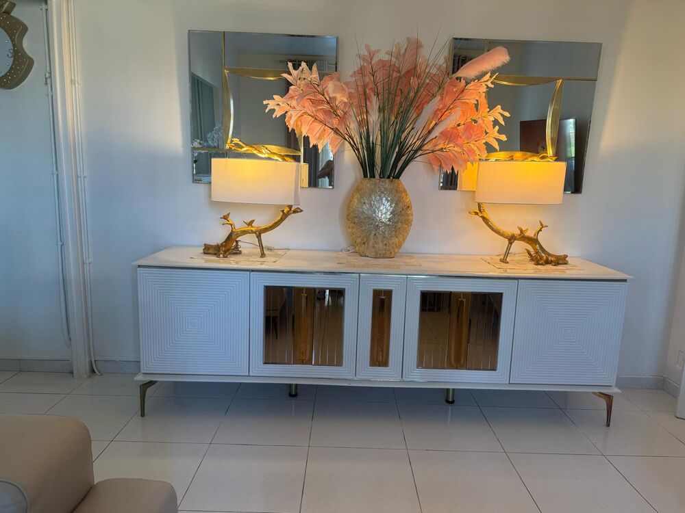 Buffet blanc design moderne &agrave; cinq portes Meubles