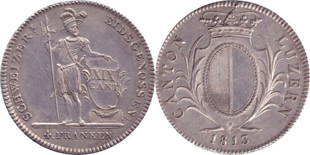 Suisse Canton de Luzern, raret&eacute; 4 franken 1813 