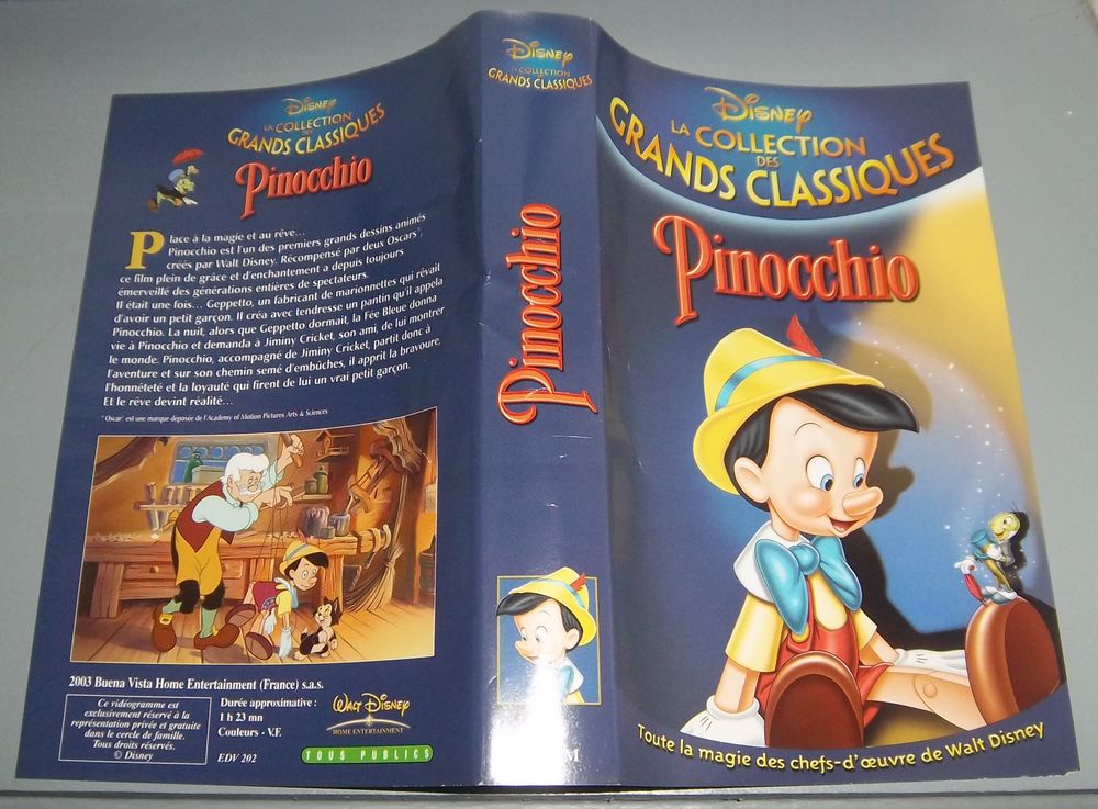 Jaquette cassette Pinocchio Walt Disney DVD et blu-ray