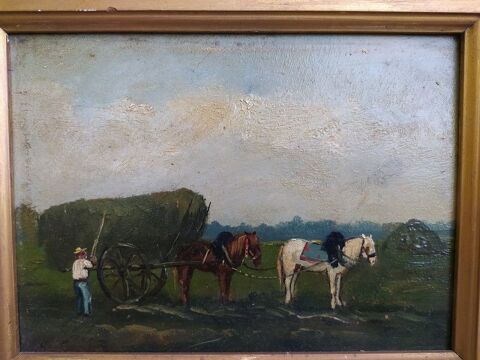 Tableau Scène Paysanne Chevaux Villiers sur Marne 1 Loches (37)