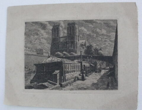 Gravure NOTRE DAME et les bateaux lavoirs sur la Seine  20 Montauban (82)