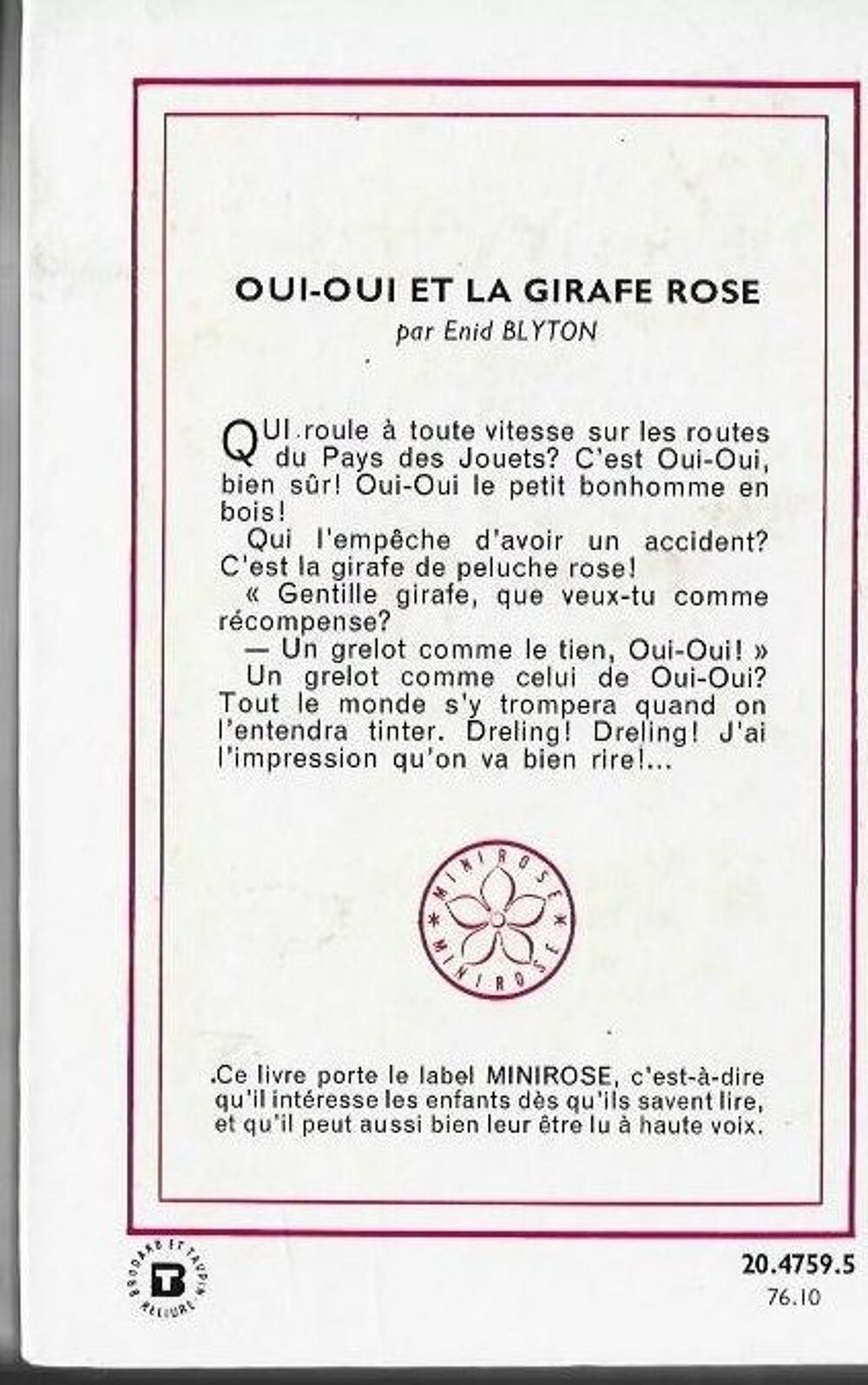 bibliotheque rose - oui oui et la girafe rose - 1976 Livres et BD