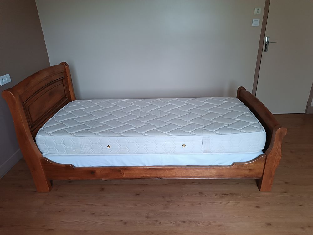 LIT EN BOIS MASSIF 1 PLACE COMPLET SOMIER ET MATELAS Meubles