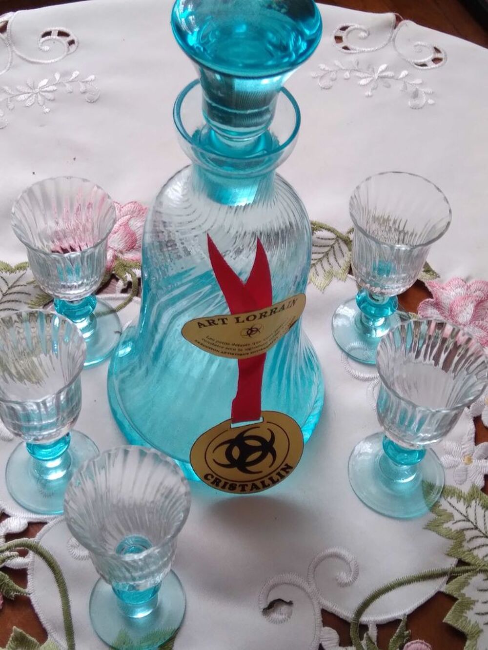 SERVICE &agrave; € LIQUEUR EN CRISTAL ART LORRAIN FAIT MAIN, VINTAGE ANNEES 1970'S EN PARFAIT ETAT, JAMAIS UTILISE AVEC ETIQUETTE D'ORIGINE Electroménager