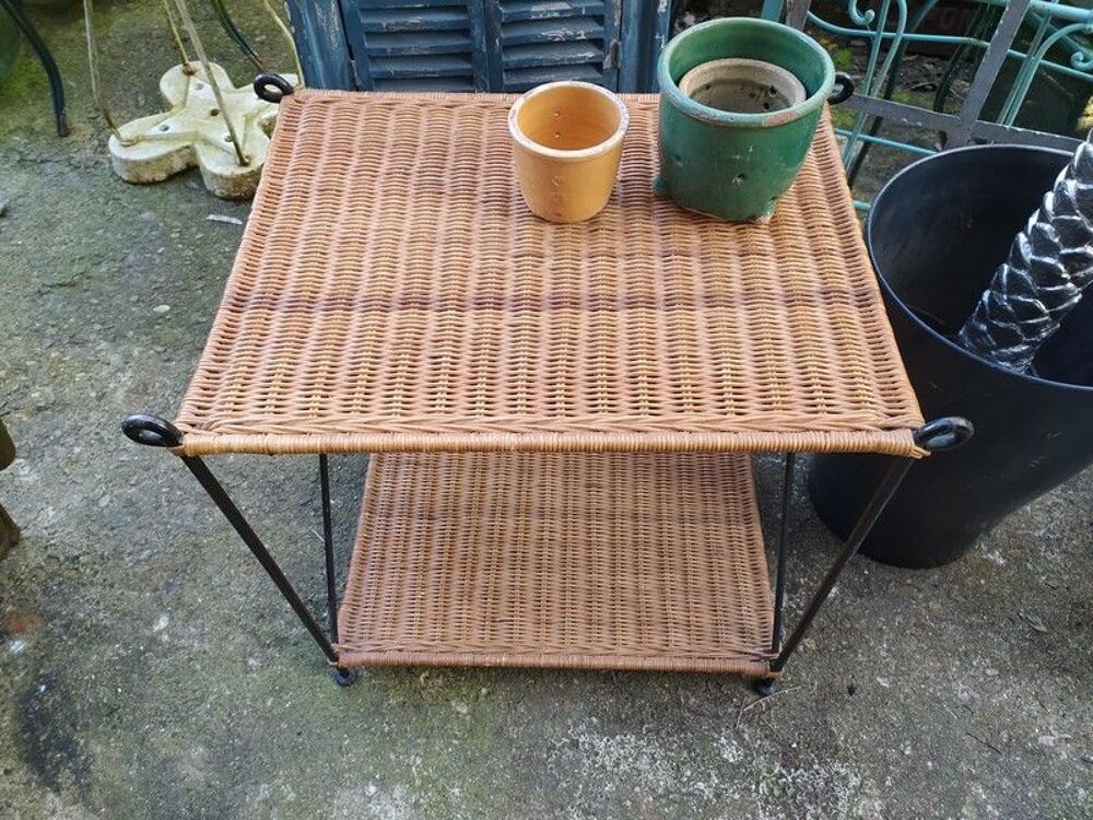 Table &Eacute;tag&egrave;re Rotin M&eacute;tal Vintage Meubles