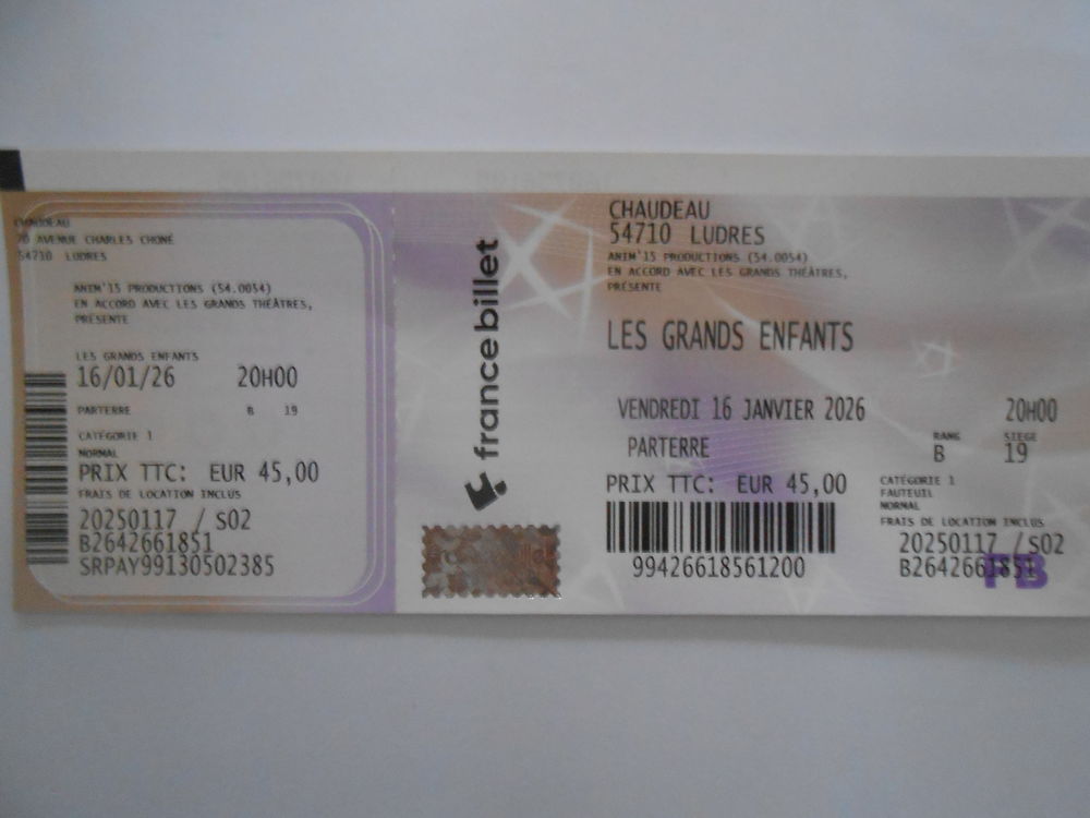 2 places de pi&egrave;ces de th&eacute;&acirc;tre achet&eacute;es en 4 exemplaire Billetterie