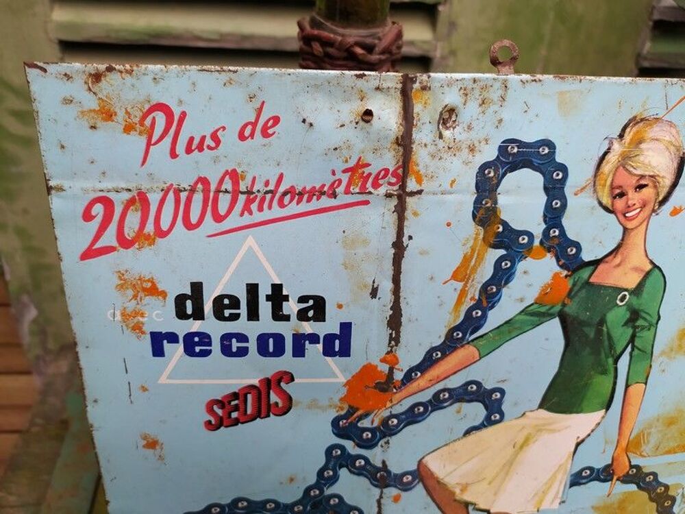 Plaque T&ocirc;le Publicitaire Sedis Delta Record Chaine de V&eacute;lo 