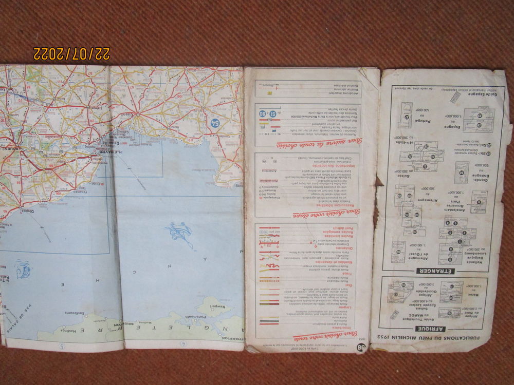 carte routi&egrave;re MICHELIN n&deg;98 GRANDES ROUTES 1953-1954 