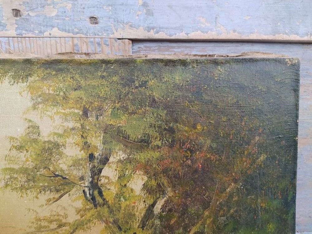 Tableau Huile sur Toile Barbizon Paysage Bois et Rivi&egrave;re Décoration