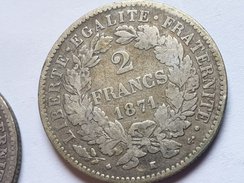 Lot de 2 pi&egrave;ces 2 francs C&eacute;r&egrave;s Argent 