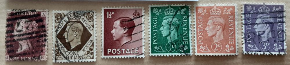 6 timbres &agrave; collection REVENUE POSTAGE oblit&eacute;r&eacute;s 