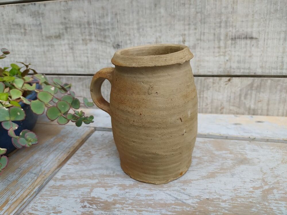 Ancien Petit Pot &agrave; Anse Gr&egrave;s de Puisaye XIX&egrave;me Décoration