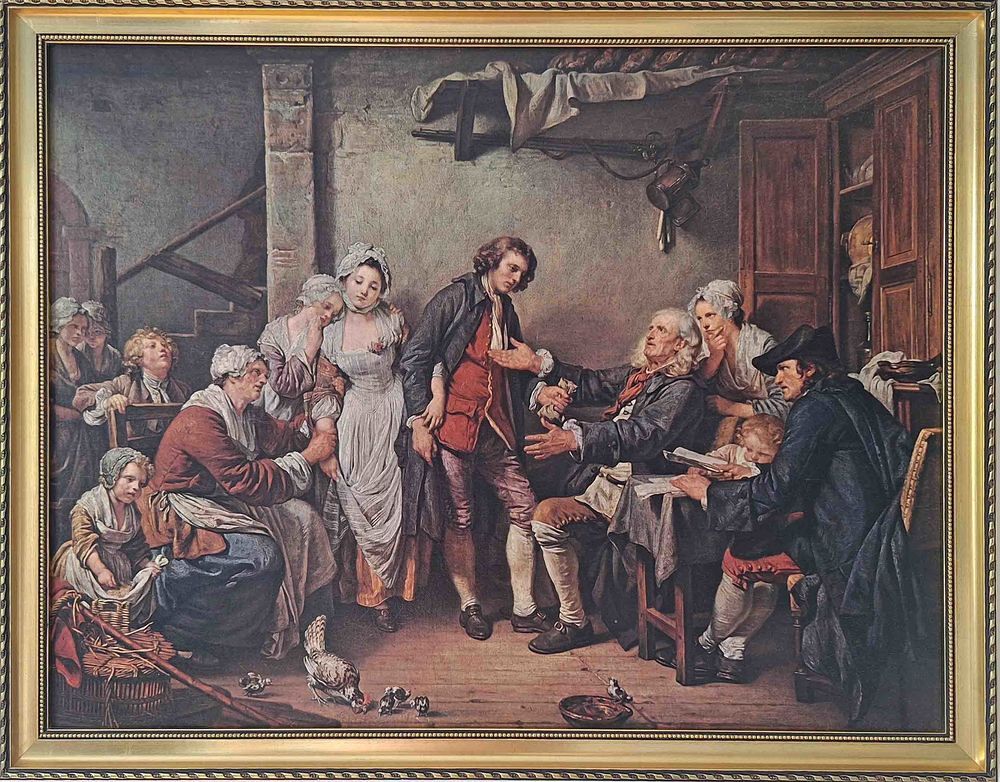 Tableau encadr&eacute; "L'Accord&eacute;e de village" d'apr&egrave;s J-B Greuze - Décoration