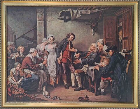Tableau encadré  L'Accordée de village  d'après J-B Greuze - 50 Gap (05)