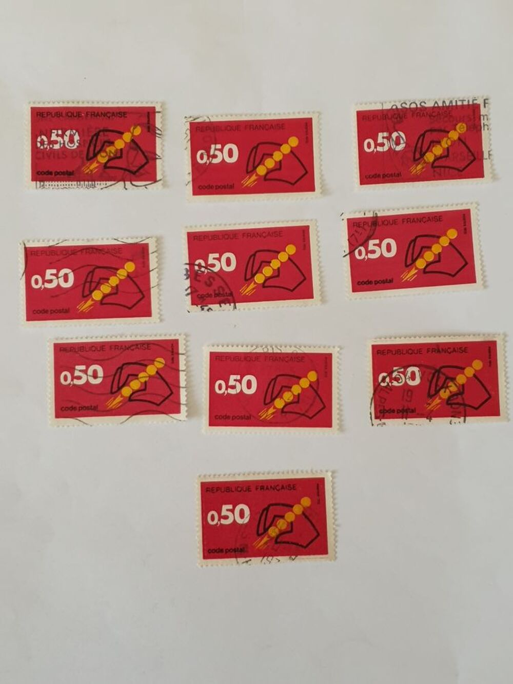Timbre france Code Postal &agrave; 0 F 50 rouge 1972- lot 0.50 eur 