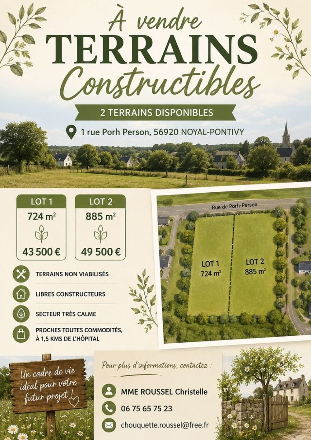 Vente Terrain 2 TERRAINS CONSTRUCTIBLES Noyal-pontivy