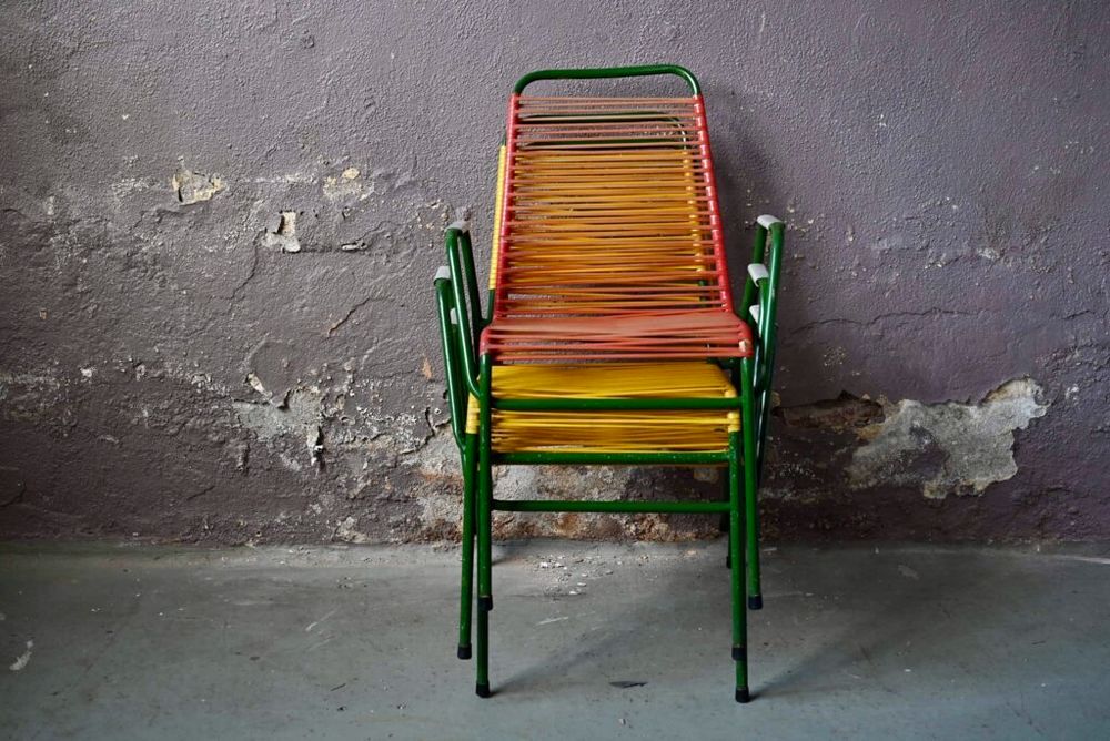Lot de 3 fauteuils de jardin ancien scoubidou vintage design Meubles
