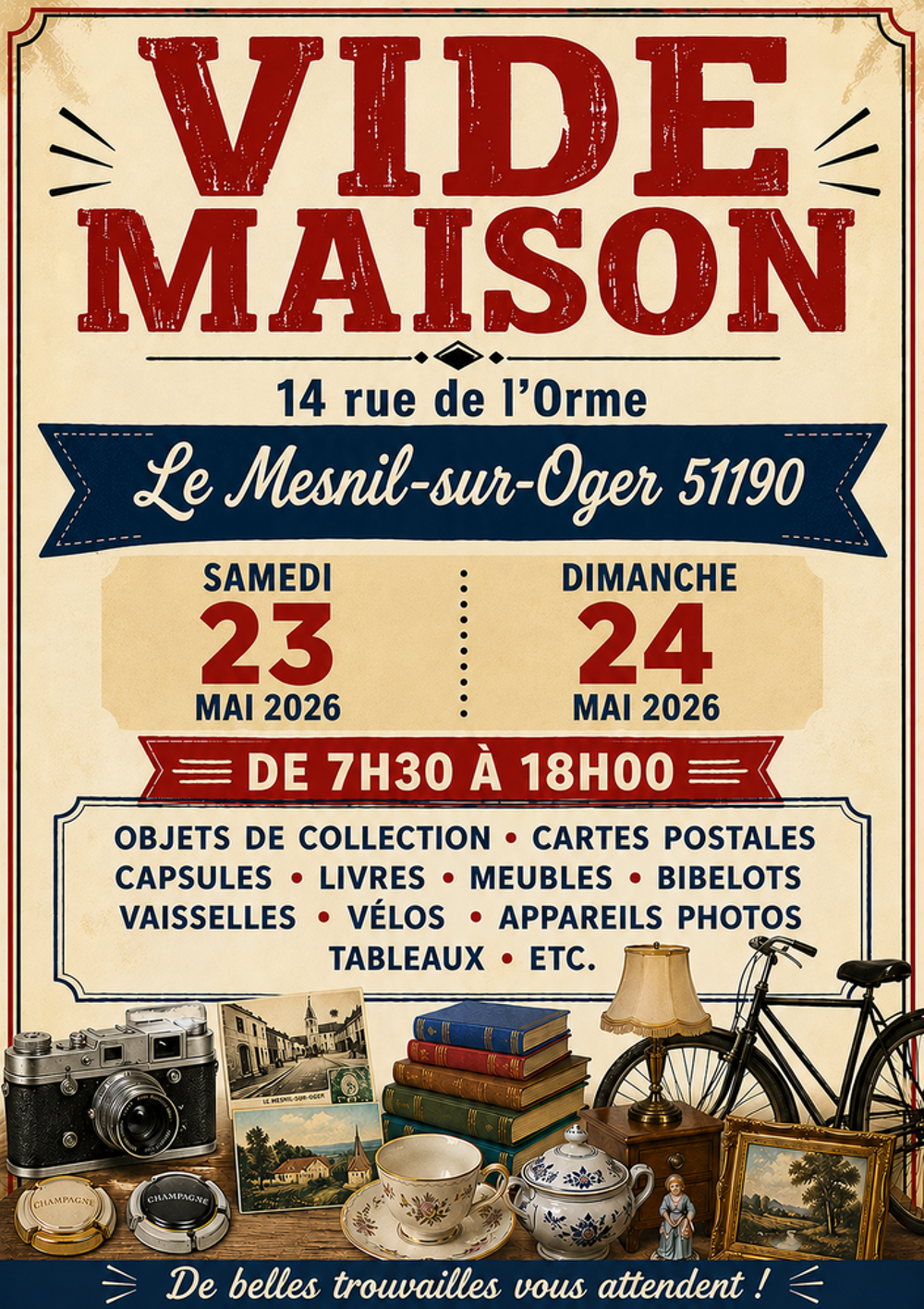 Vide Maison - Le Mesnil-sur-Oger - 23 et 24 Mai 2026 Vide grenier, marché aux puces, braderie
