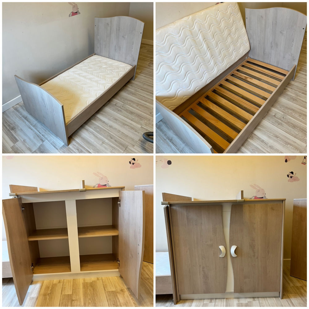 armoire + commode + lit &eacute;volutif + matelas + linges 70x140 Puriculture