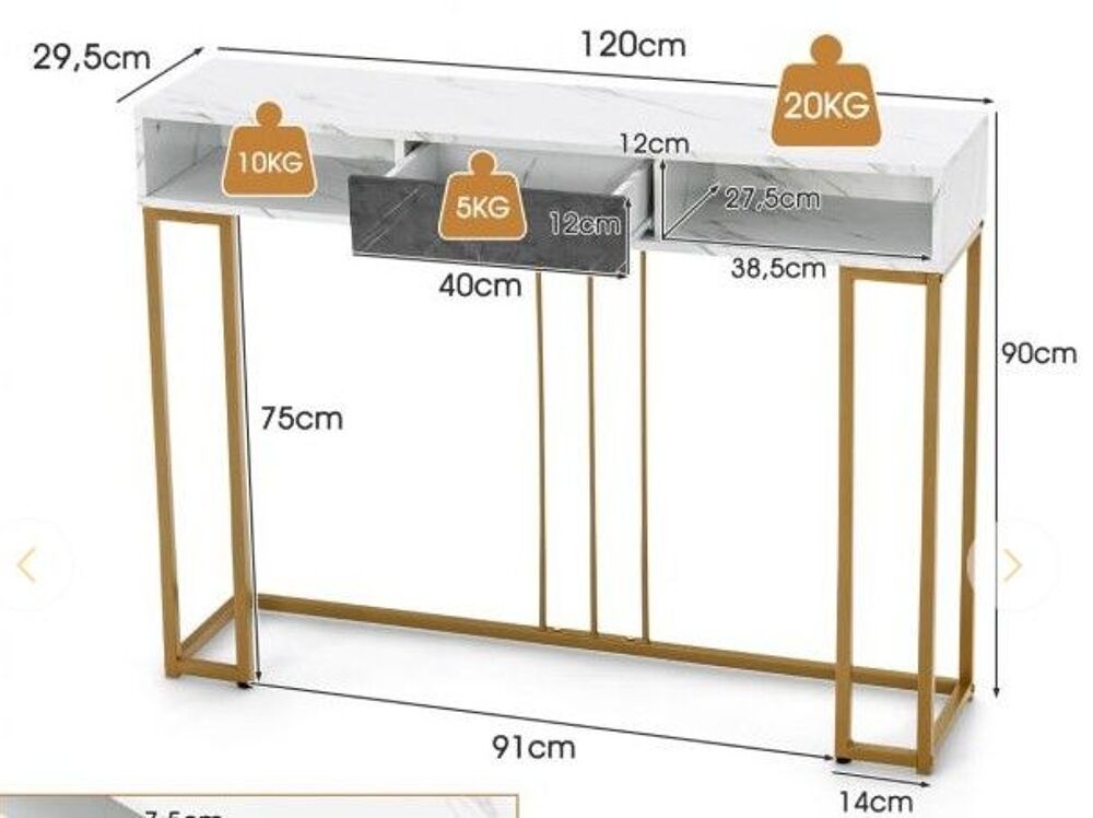 Table Console avec Tiroir Table d'Entr&eacute;e &agrave; 2 Niveaux Meubles