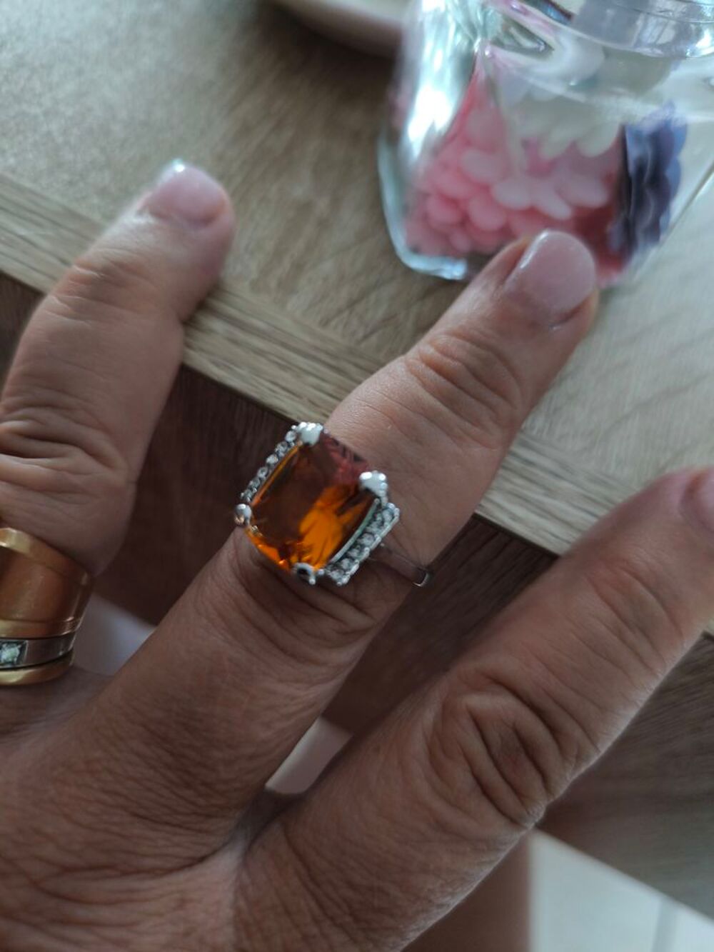 Bague femme plaqu&eacute; or blanc rhodi&eacute; et topaze jaune v&eacute;ritable Bijoux et montres
