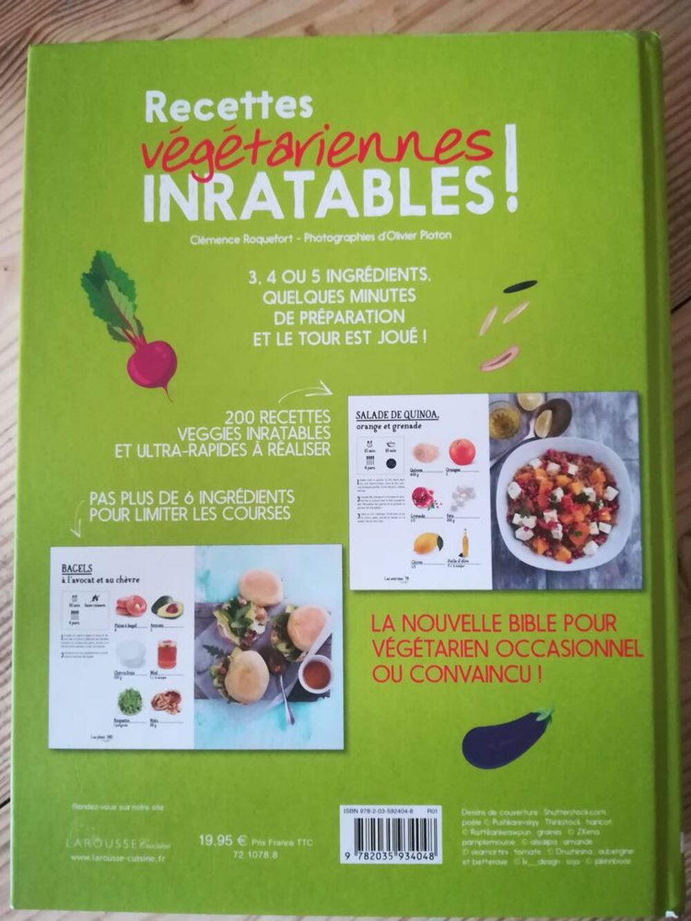 Livre de recettes v&eacute;g&eacute;tariennes. CD et vinyles
