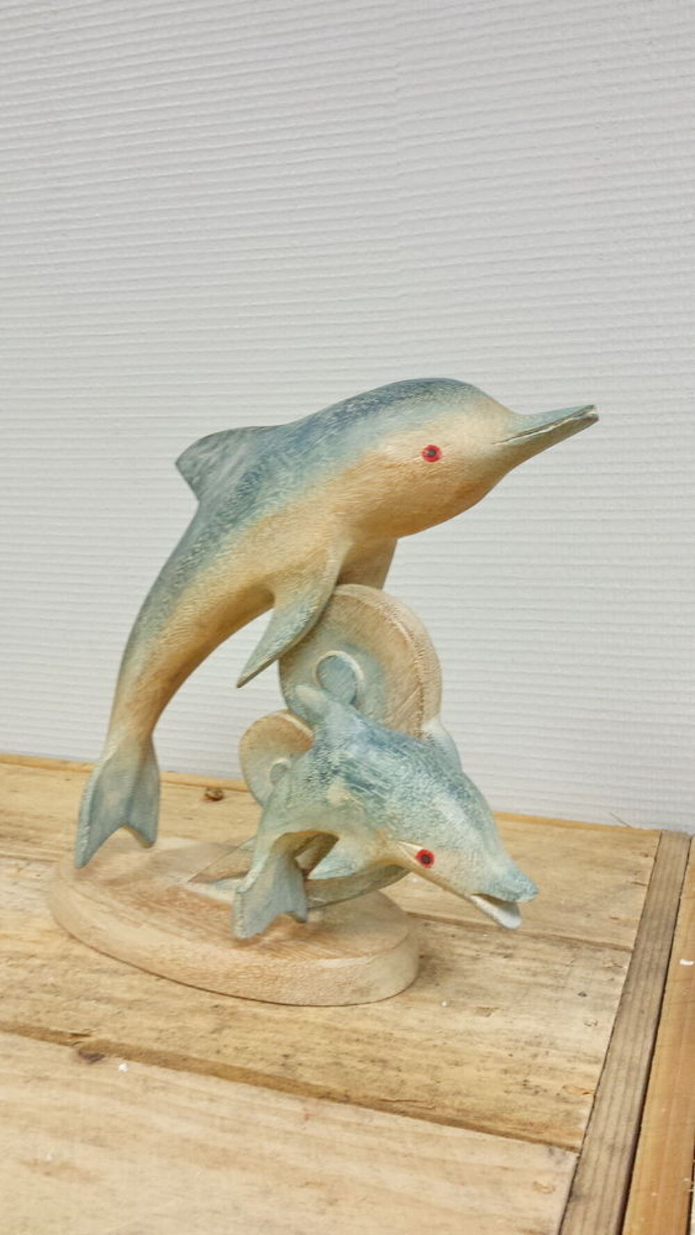Statuette de DAUPHINS en bois peint 25 x 25 x 10 Décoration