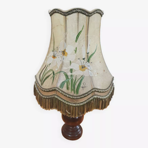 Lampe de chevet bois avec abajour fleur blanche et jaune 25 Cormeilles-en-Vexin (95)