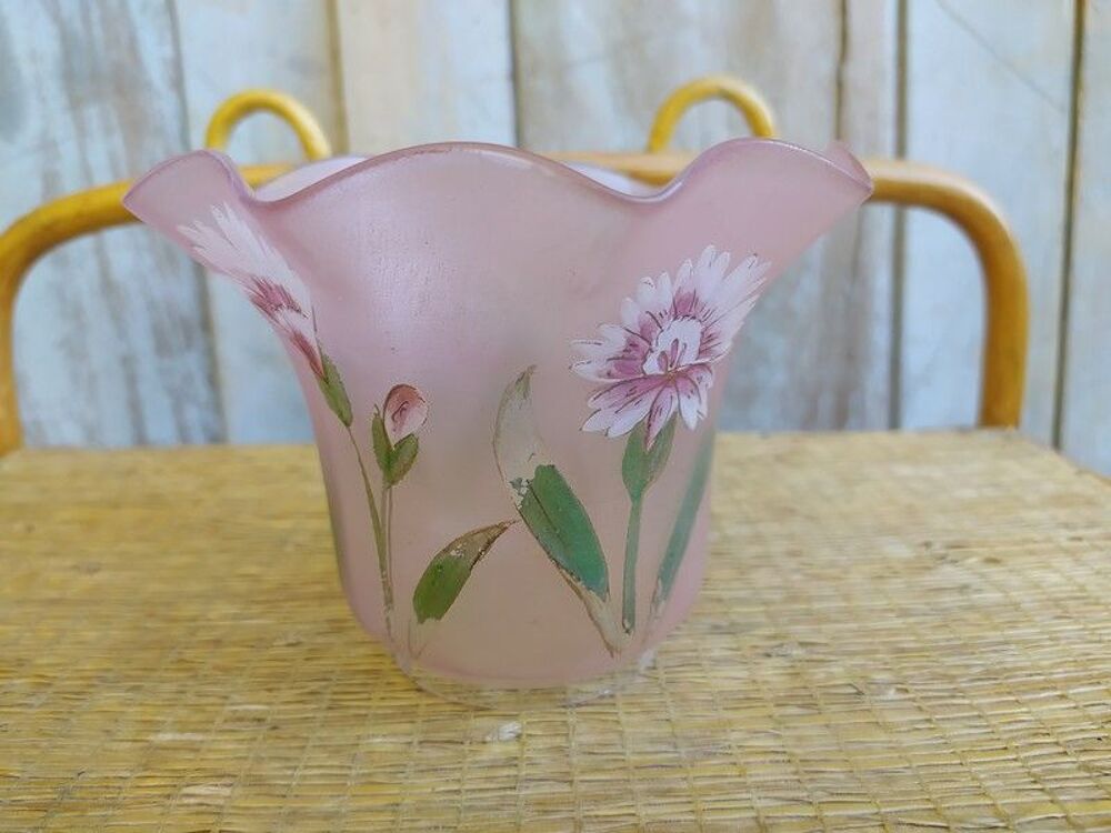 Tulipe Lampe &agrave; P&eacute;trole Verre &Eacute;maill&eacute; Rose D&eacute;cor de Fleurs Décoration